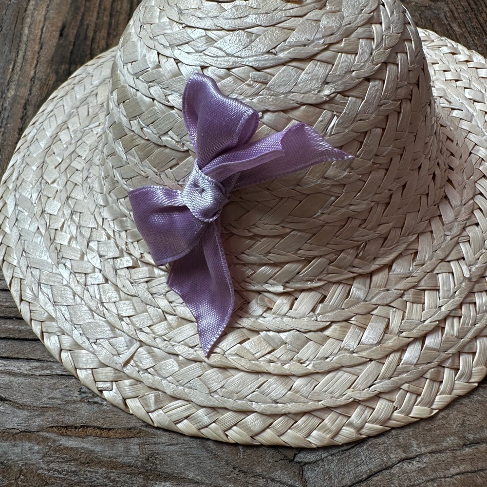 Pet Chic Straw Hat with Lavender Bow